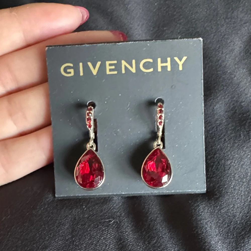 Givenchy Ruby-Red Teardrop Crystal Dangle Earrings - Picture 1 of 1
